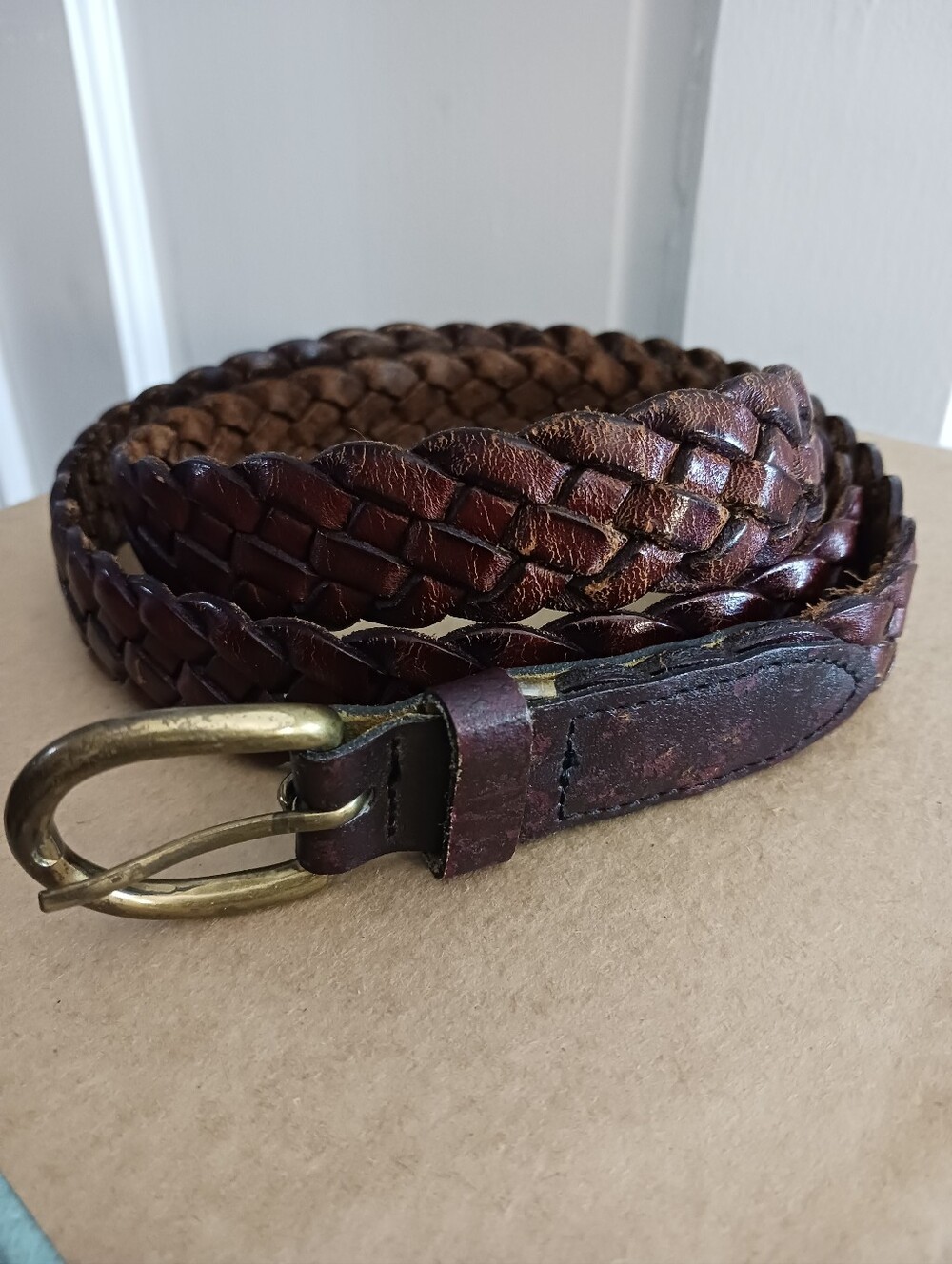 Surcingle Belt Stamped With Bowtie Shape Brass?? Buckle Size 23 26 , Fading Wear